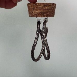 Silver-Toned Twisted Hoop Earrings Hammered